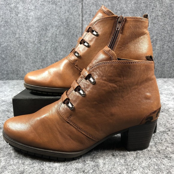Gabor Boots Womens Size 7 Brown Ankle Booties Leather Side Zip Block Heel Straps - Picture 3 of 16